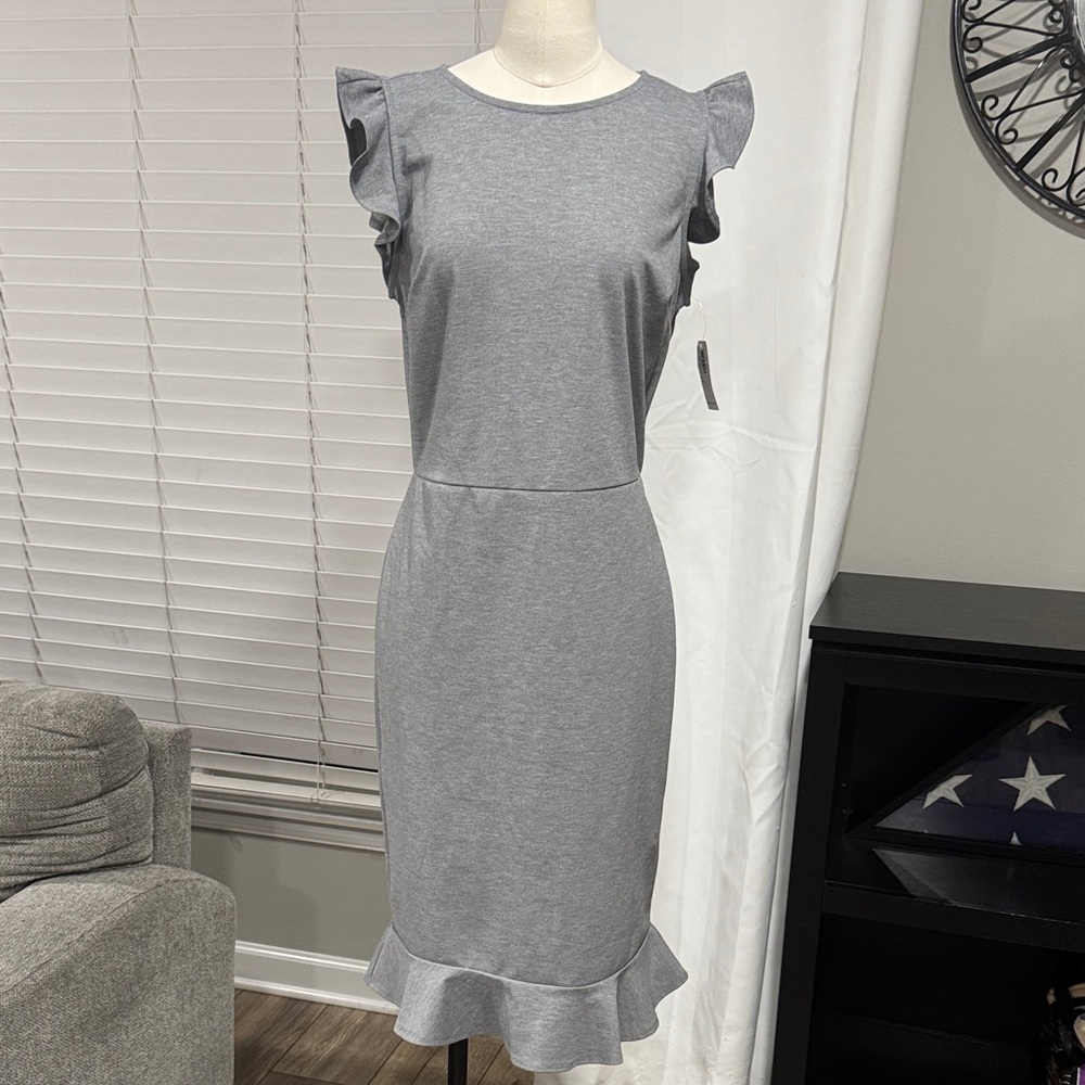 NWT Gray Ruffle TALL Sleeve Midi Dress MED
